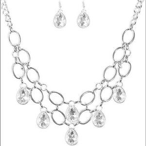 Show-Stopping Shimmer White Prom Necklace Earrings